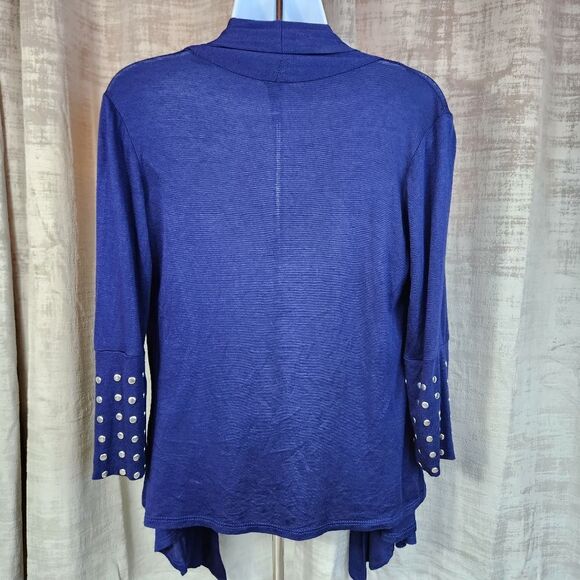 💜Jason Maxwell Blue w/Silver Studded Cuff Cascading Front Cardigan Small - Picture 3 of 13